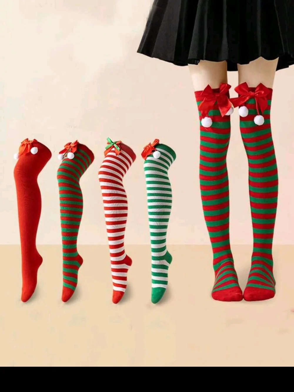 Festive Over-the-Knee Socks with Bows